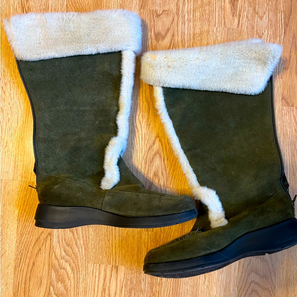 Green & Cream Aerosoles Boots Sherpa Zip Up
